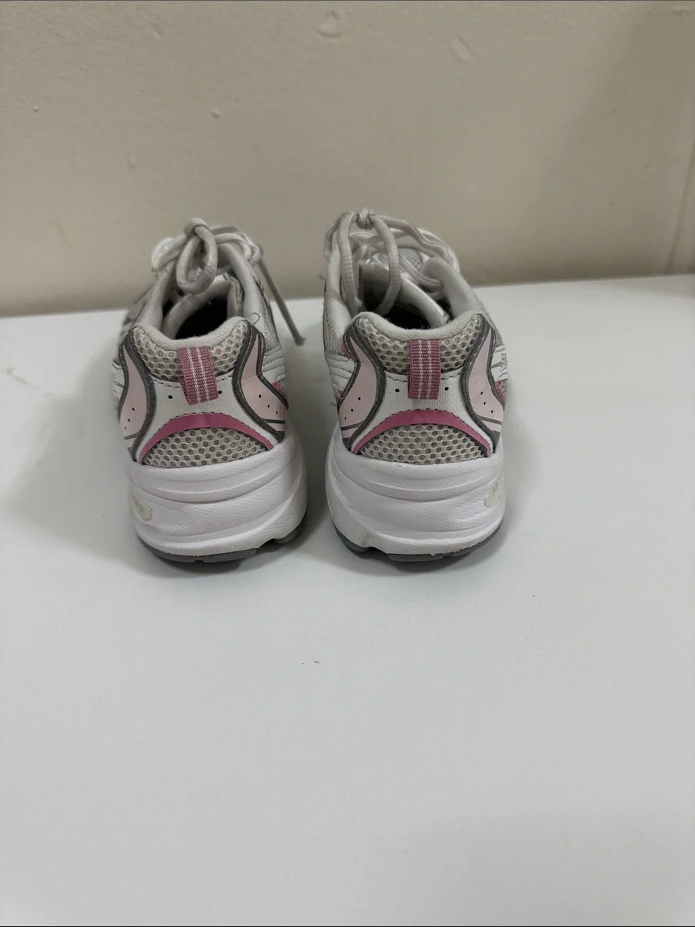 New Balance Kids White, Pink & Gray Athletic Sneakers